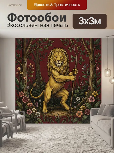 Фотообои Лев с посохом в цветущем лесу