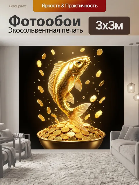 Фотообои Золотая рыба над монетами