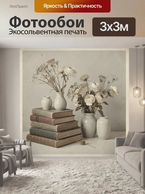 Фотообои Старинные тома и белые букеты
