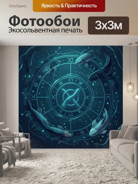 Фотообои Круглый знак со стаей рыб