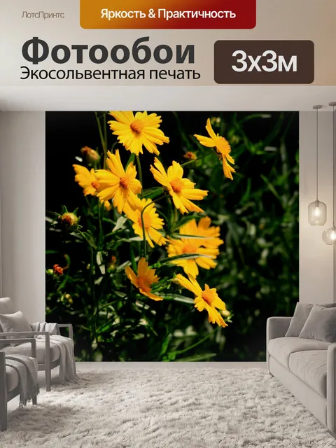 Фотообои участок желтыми ромашками