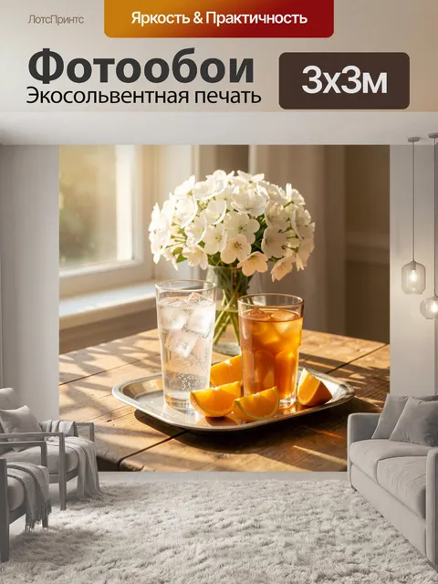 Фотообои Цитрусовые напитки у окна