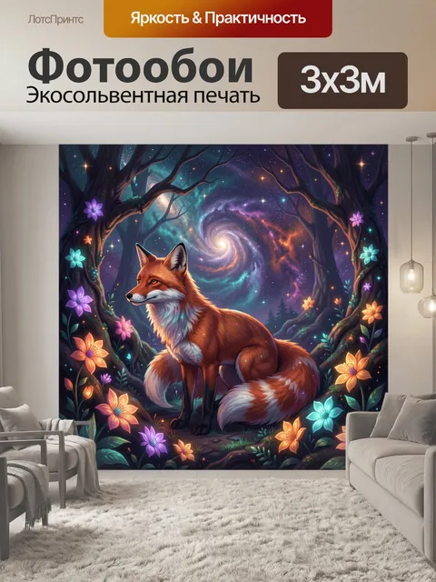 Фотообои Рыжая лисица в космическом лесу
