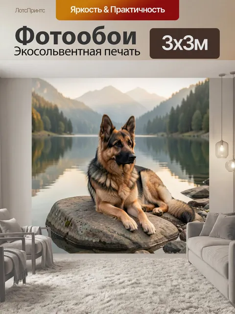 Фотообои Овчарка у горного озера