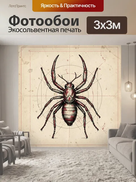 Фотообои Паук в винтажной научной графике