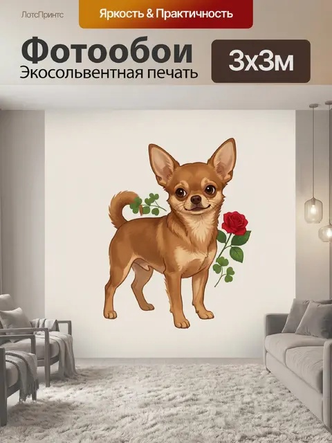 Фотообои Чихуахуа с розой и клевером
