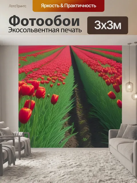 Фотообои тюльпаны на фоне поля