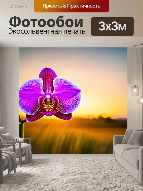 Фотообои орхидея на фоне деревенского пейзажа и заката