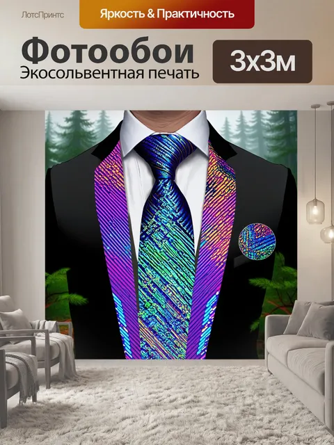 Фотообои галстук, украшенный цифровыми узорами, на фоне туманного леса