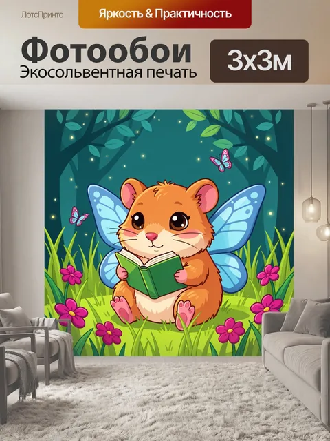 Фотообои Милый зверёк с крыльями в лесу