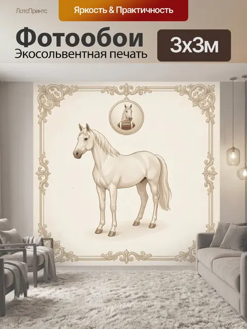 Фотообои Белый жеребец, рокайльный декор