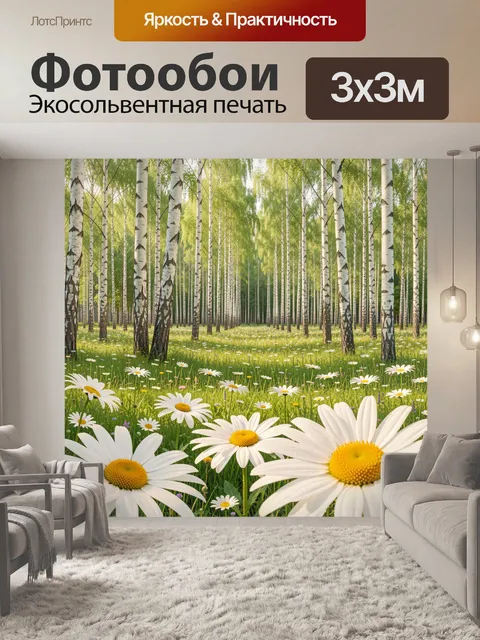 Фотообои Березовая роща с ромашками