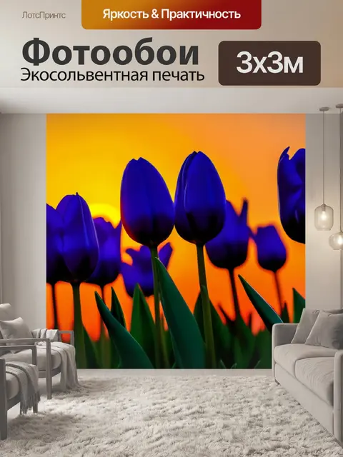 Фотообои силуэты тюльпанов на фоне заката