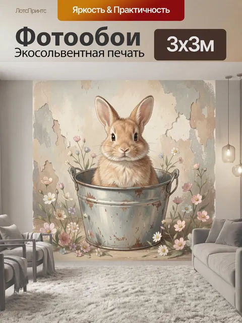 Фотообои Зайчик в металлическом ведерке