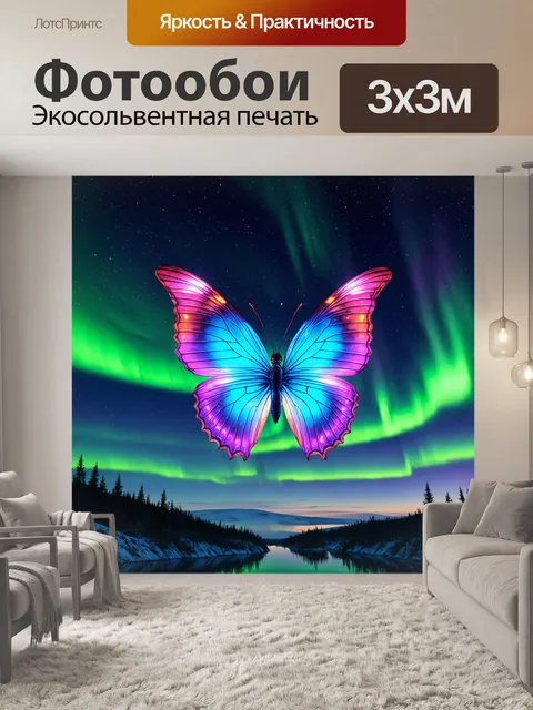 Фотообои бабочка на фоне полярной ночи