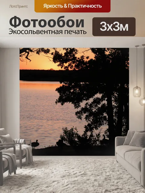 Фотообои Гуси на берегу озера на закате