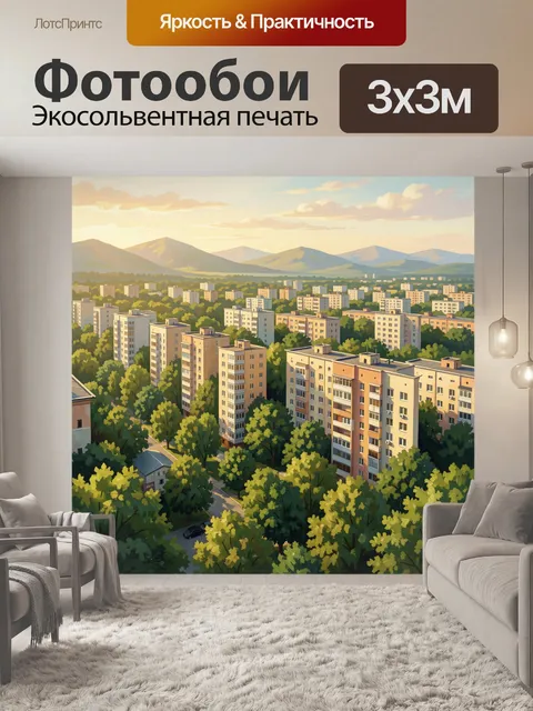 Фотообои Город среди зелени и гор