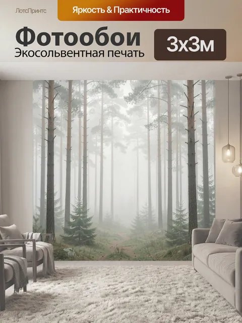 Фотообои Туманный хвойный лес
