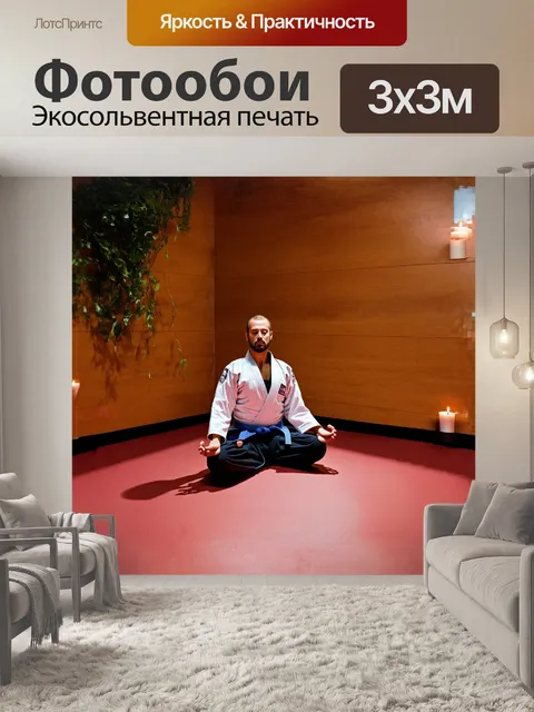 Фотообои спокойный момент медитации в углу зала для занятий бразильским джиу-джитсу