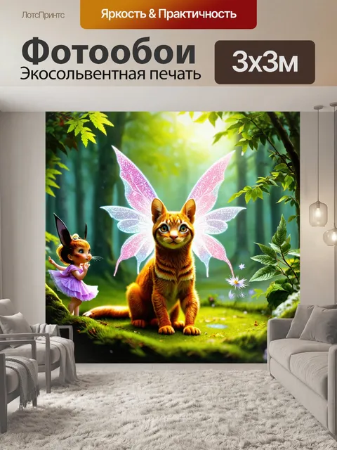 Фотообои животные в стиле узоров, изображающие фееричные сцены с лесными феями и волшебными существами среди природы