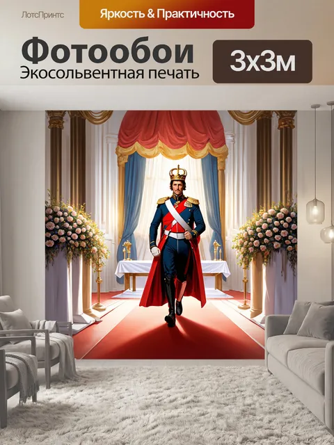 Фотообои в зале коронации, уставленном цветами и золотыми украшениями, наполеон, облаченный в великолепную корону и…