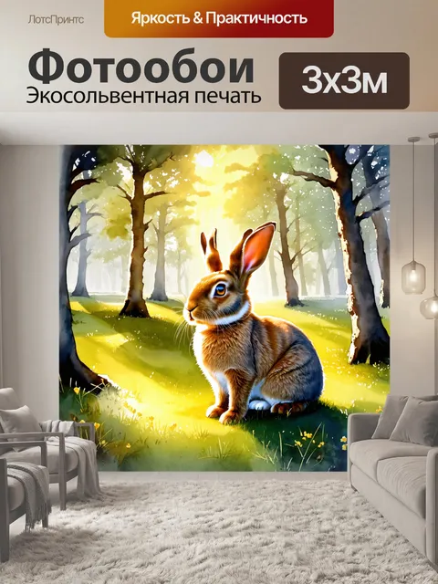 Фотообои в тихом лесу живут кролики с необыкновенными глазами, блестящими как драгоценные камни