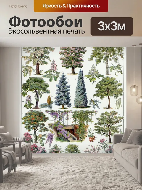 Фотообои Винтажные плакатные деревья ботанические