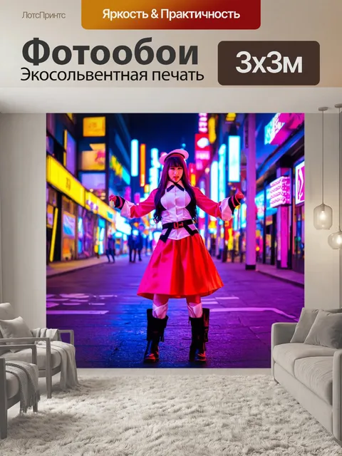 Фотообои уникальные костюмы для косплея на фоне ярких неоновых огней