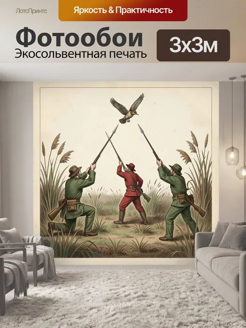 Фотообои Охотники в камышах с птицей