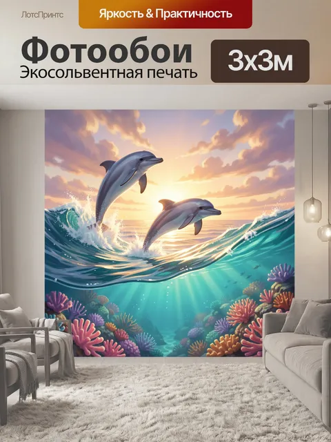 Фотообои Дельфины над коралловым рифом