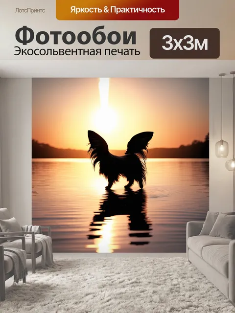 Фотообои папильон на фоне спокойной озёрной глади во время заката