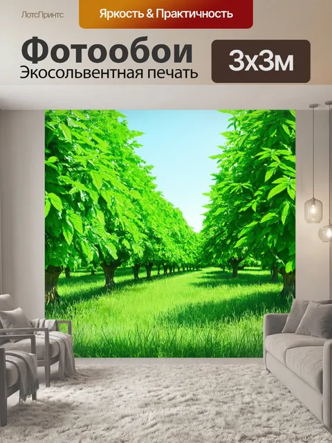 Фотообои мятный цвет, показывающие спокойную мятную рощу под ярким небом