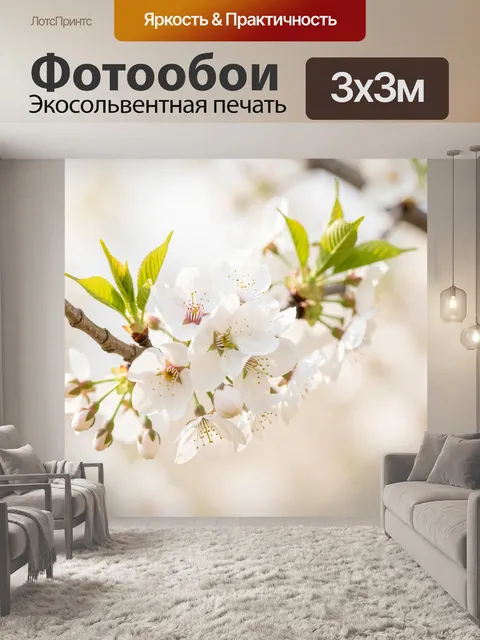 Фотообои Цветущая ветка сакуры крупным планом