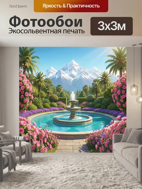 Фотообои Горный сад с фонтаном