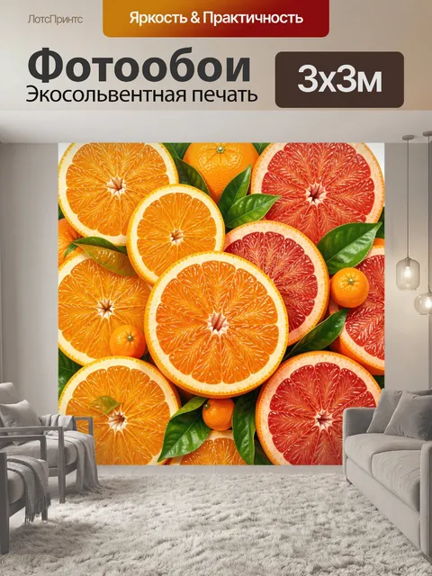 Фотообои Цитрусовый микс с листьями