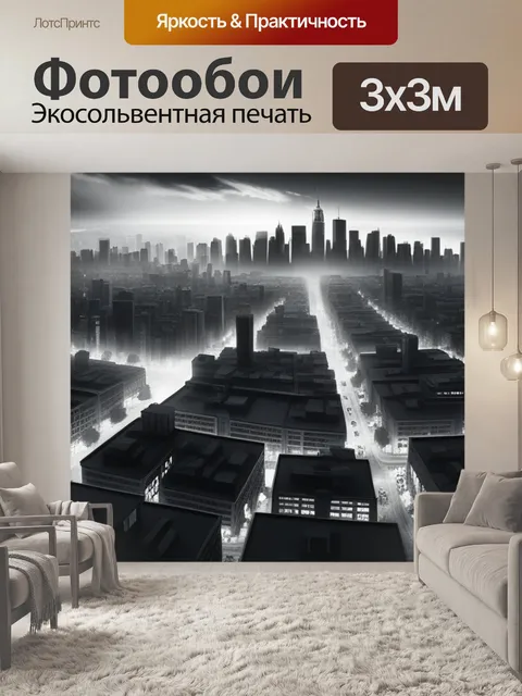 Фотообои пейзаж с изображением города чернобелый