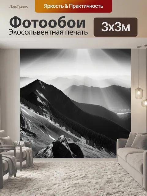 Фотообои пейзаж с вершины горы чернобелый