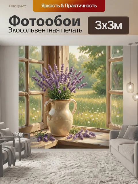 Фотообои Лаванда в кувшине у окна