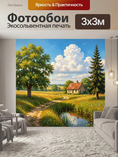 Фотообои Летний деревенский пейзаж с домом