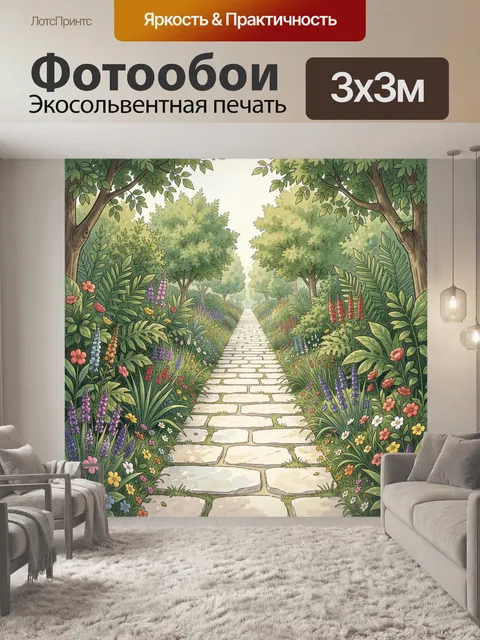 Фотообои Садовая дорожка среди цветов