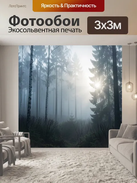 Фотообои Туманный лес с солнечными лучами