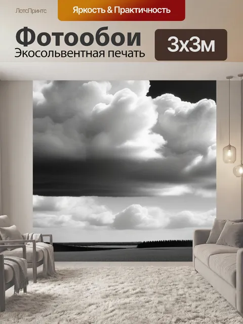 Фотообои пейзаж с облакам чернобелый
