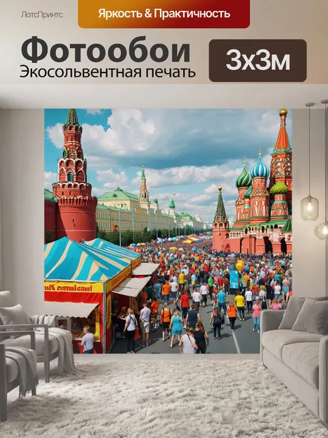 Фотообои город в стиле постимпрессионизм, показывающие радость уличного праздника в москве с яркими цветами и весельем,