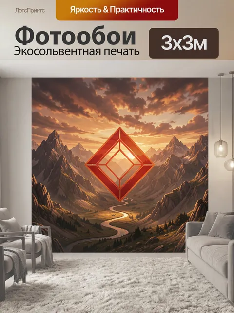 Фотообои Горы, река и геометрический алмаз
