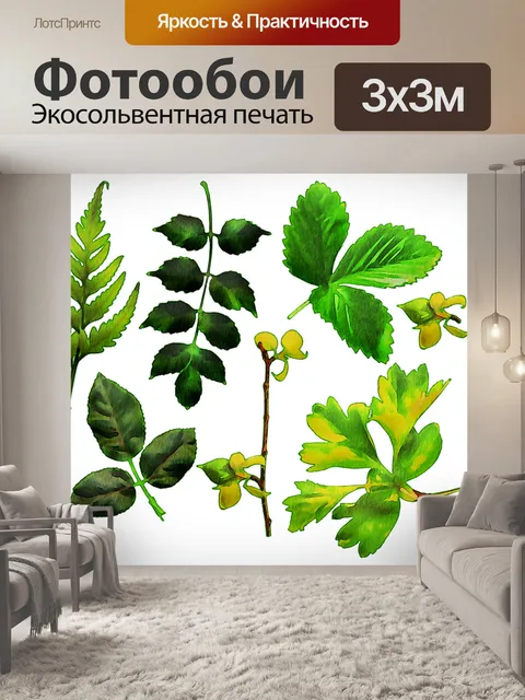 Фотообои Акварельные листья