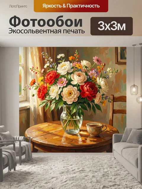 Фотообои Летний букет цветов у окна