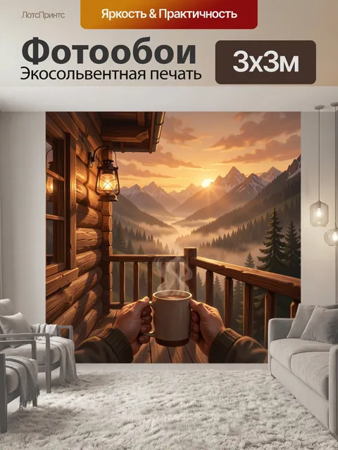 Фотообои Рассвет в горах с чашкой