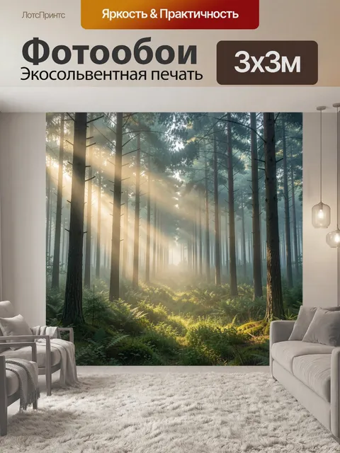 Фотообои Сосновый лес в утреннем тумане