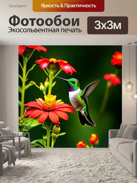Фотообои фотопринтер с изображением зеленого колибри