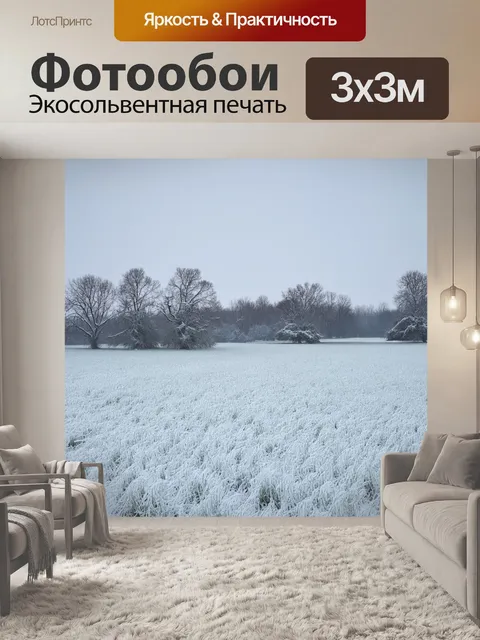 Фотообои поля с неожиданными формами и узорами, образованными свежевыпавшими снегами и старыми деревьями